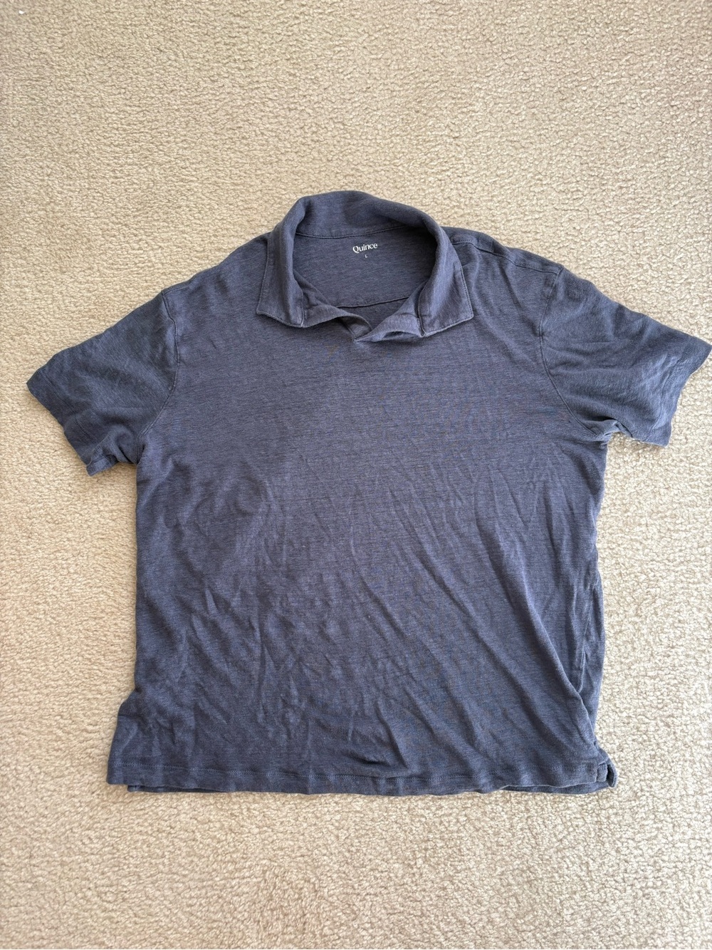 Quince men’s 100% European linen jersey polo faded indigo sz L preppy relaxed